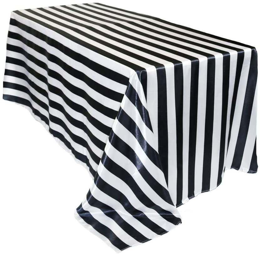 Your Chair Covers - 90 x 156 inch Rectangular Satin Tablecloth - Black/White Striped, Rectangle