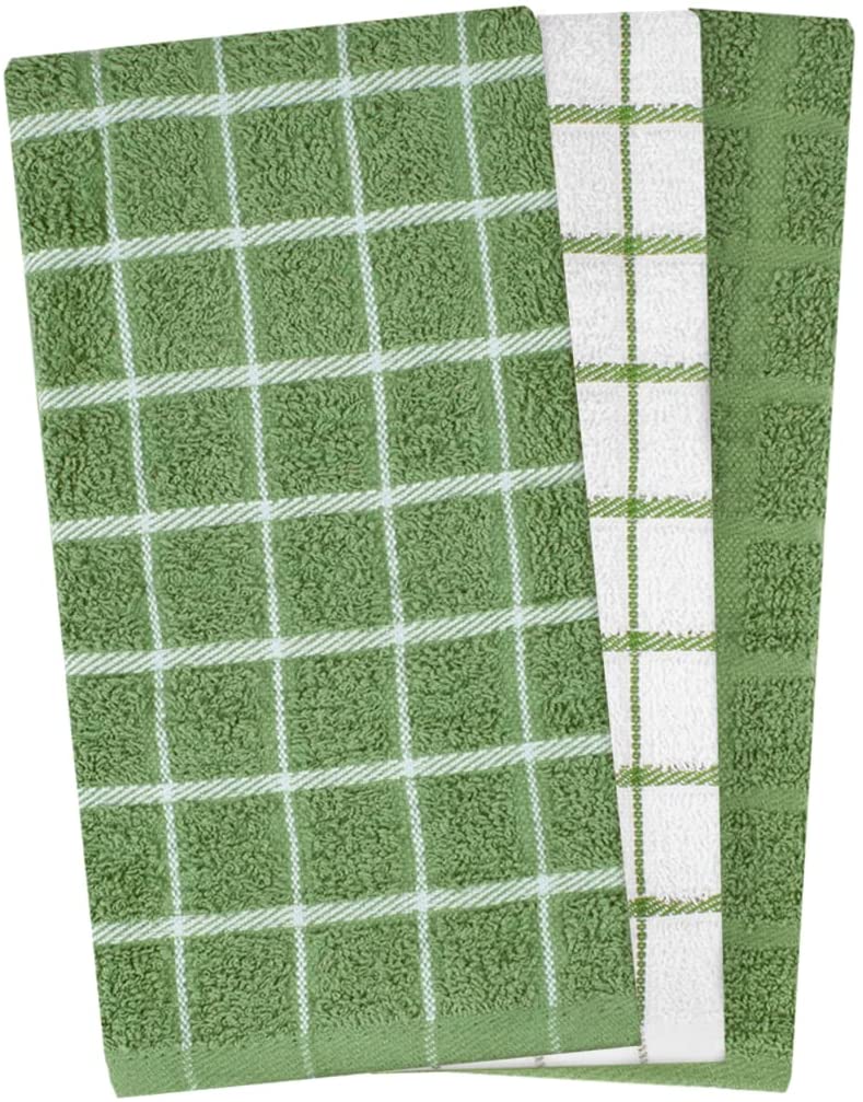 Ritz 100% Cotton Terry Kitchen Dish Towels, Highly Absorbent, 25” x 15”, 3-Pack, Cactus Green and white