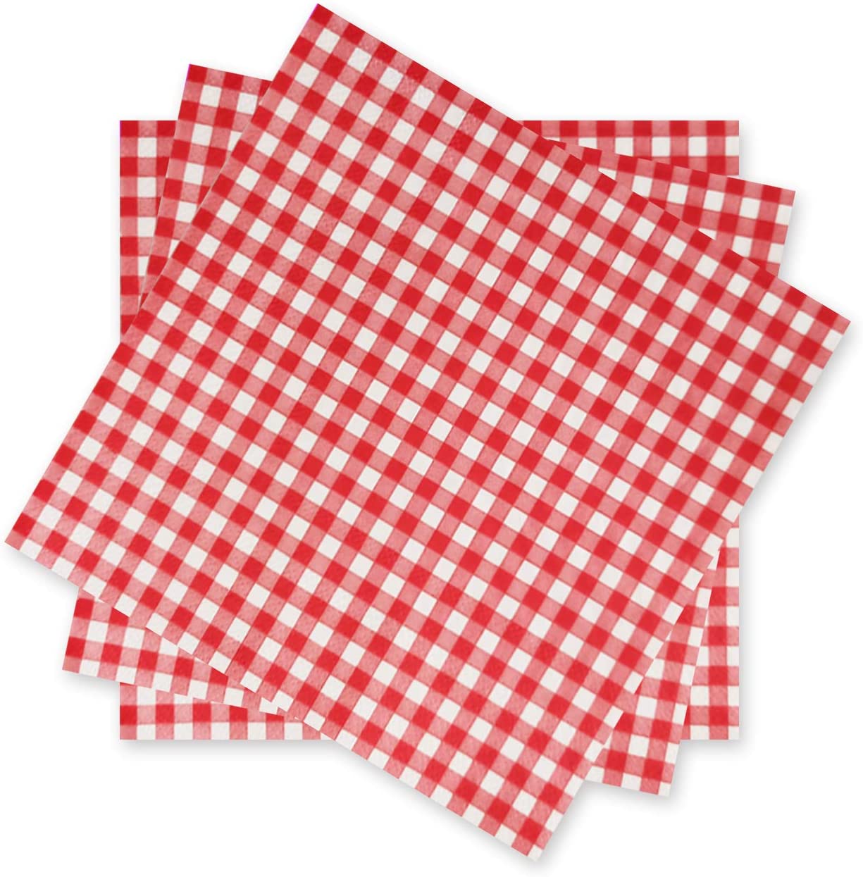 Disposable Red and White Gingham Paper Napkins (Pack of 50)