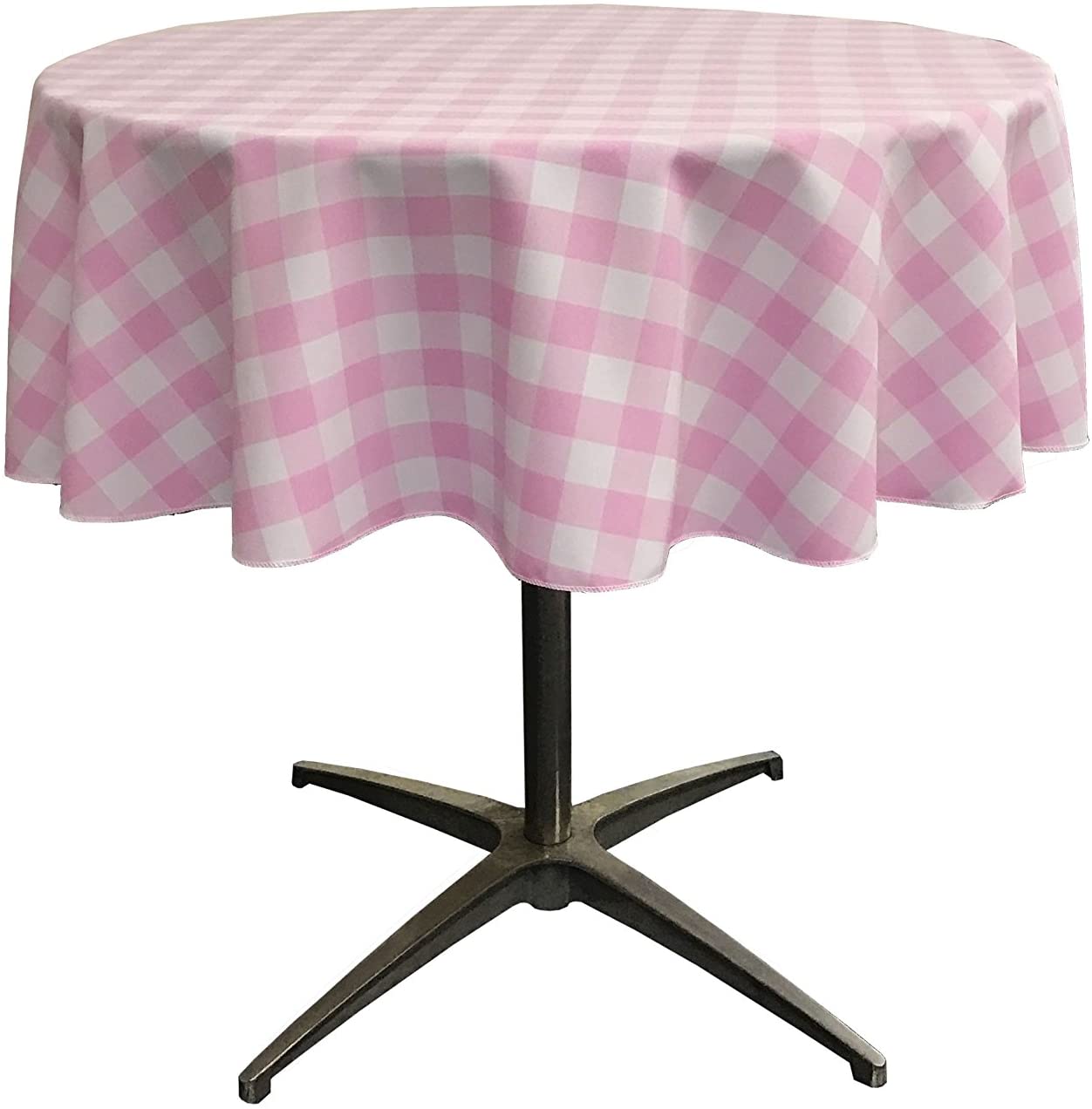 LA Linen Poly Checkered Round Tablecloth, 51-Inch, Pink/White