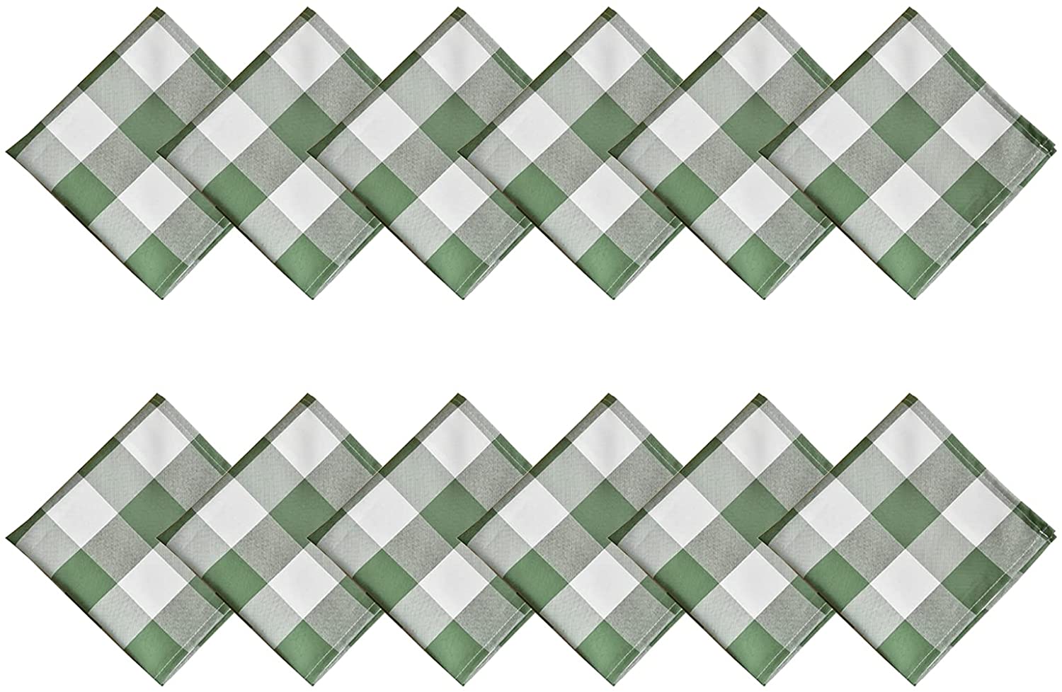 apkins 20 x 20 Inches Green and white  Checked Quality Dinner Napkins Set of 12