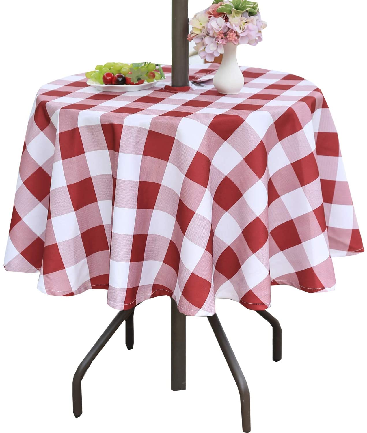 Poise3EHome 60 inches Round Tablecloth  Red and White Checkered