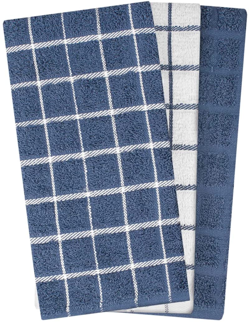 Ritz 100% Cotton Terry Kitchen Dish Towels, Highly Absorbent, 25” x 15”, 3-Pack, Federal Blue