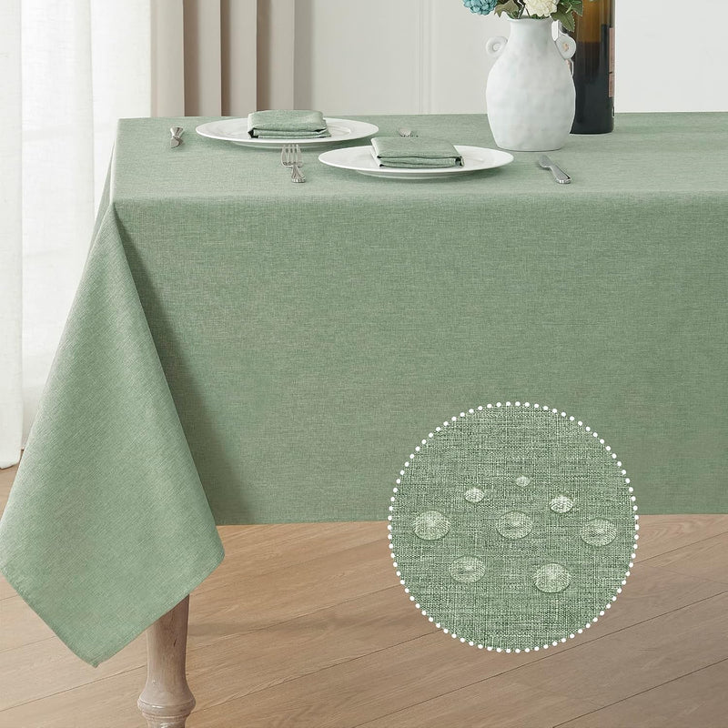Rectangle Tablecloth Linen Textured Waterproof & Stain Resistant Table Cloth for Dining / Party / Buffet / Wedding, 52 x 70 Inch, Sage Green