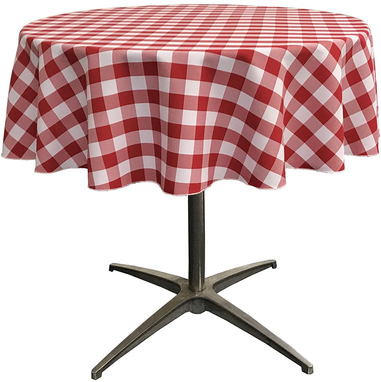 LA Linen Poly Checkered Round Tablecloth, 51", Red/White