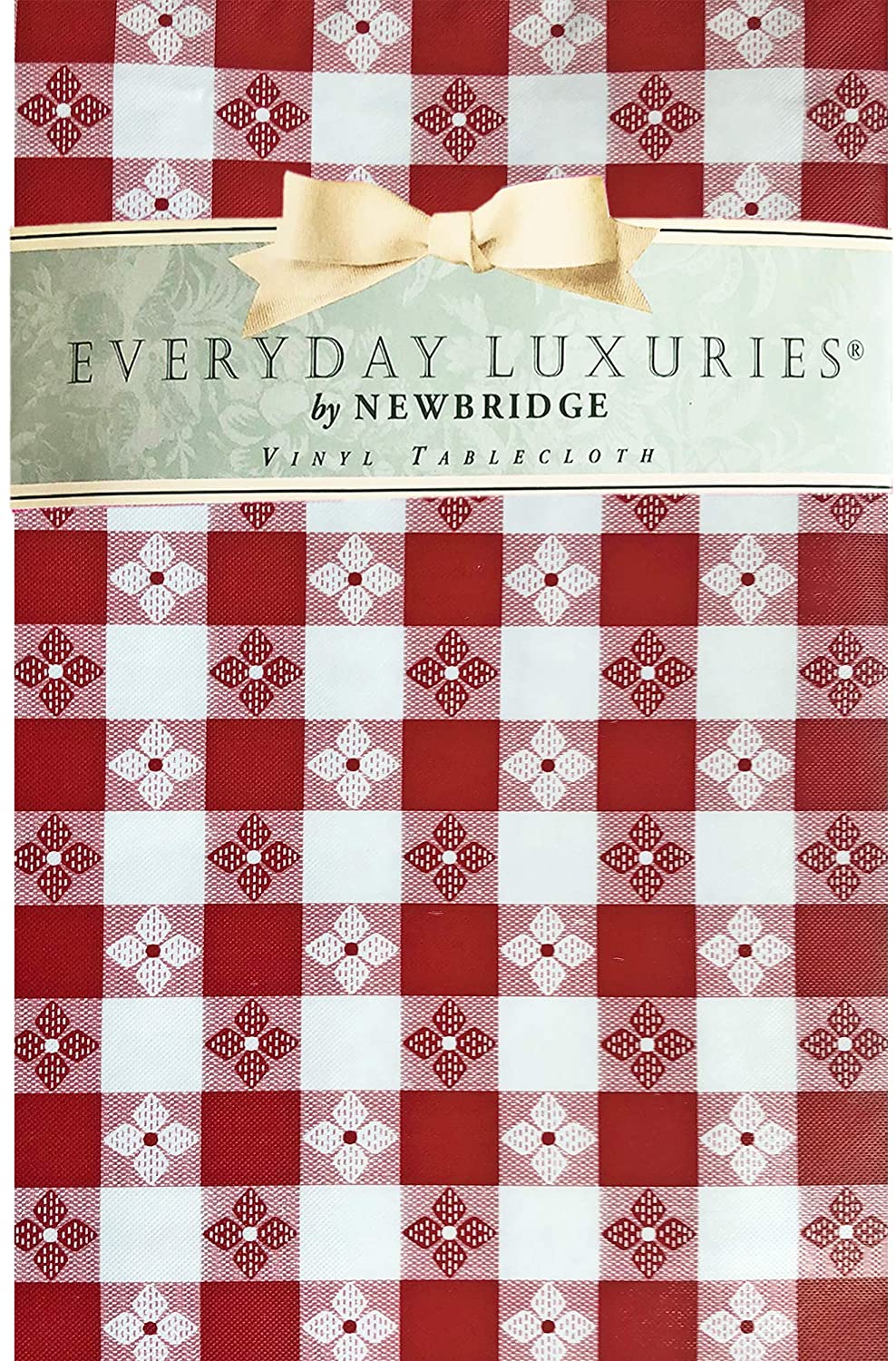 Newbridge Bistro Tavern Check Vinyl Flannel Backed Tablecloth - Cafe Checkered Indoor/Outdoor Vinyl Picnic, BBQ and Dining Tablecloth - 60” x 84” Oval, Red
