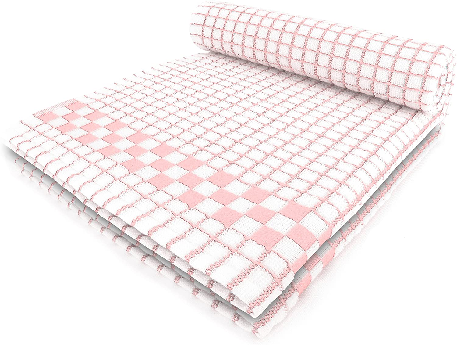 Dish Towel - 100% Cotton Tea Towels - Set of Two, Pink and white
