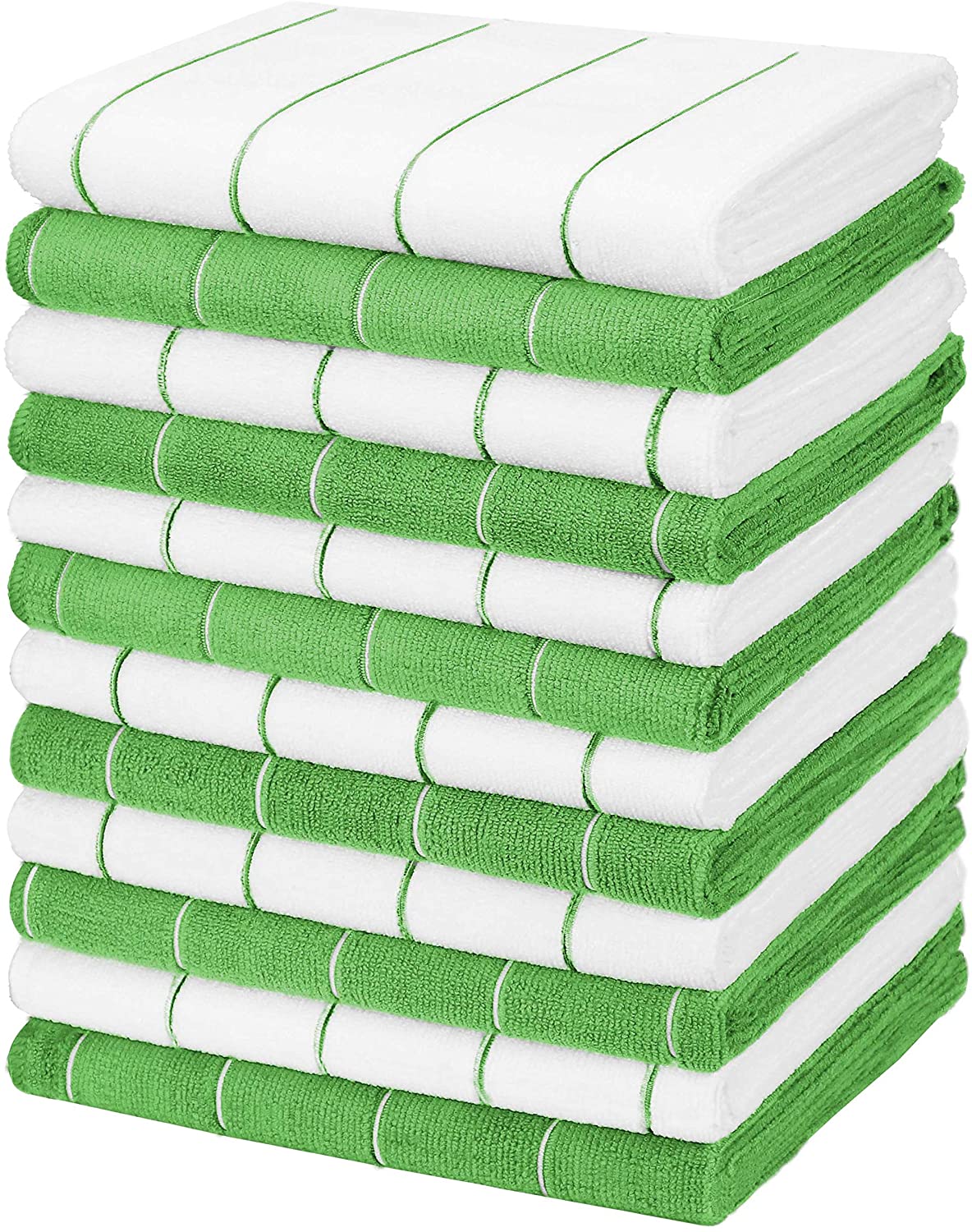 Dish Towels, 18 x 26 Inch, Stripe Designed Green and White