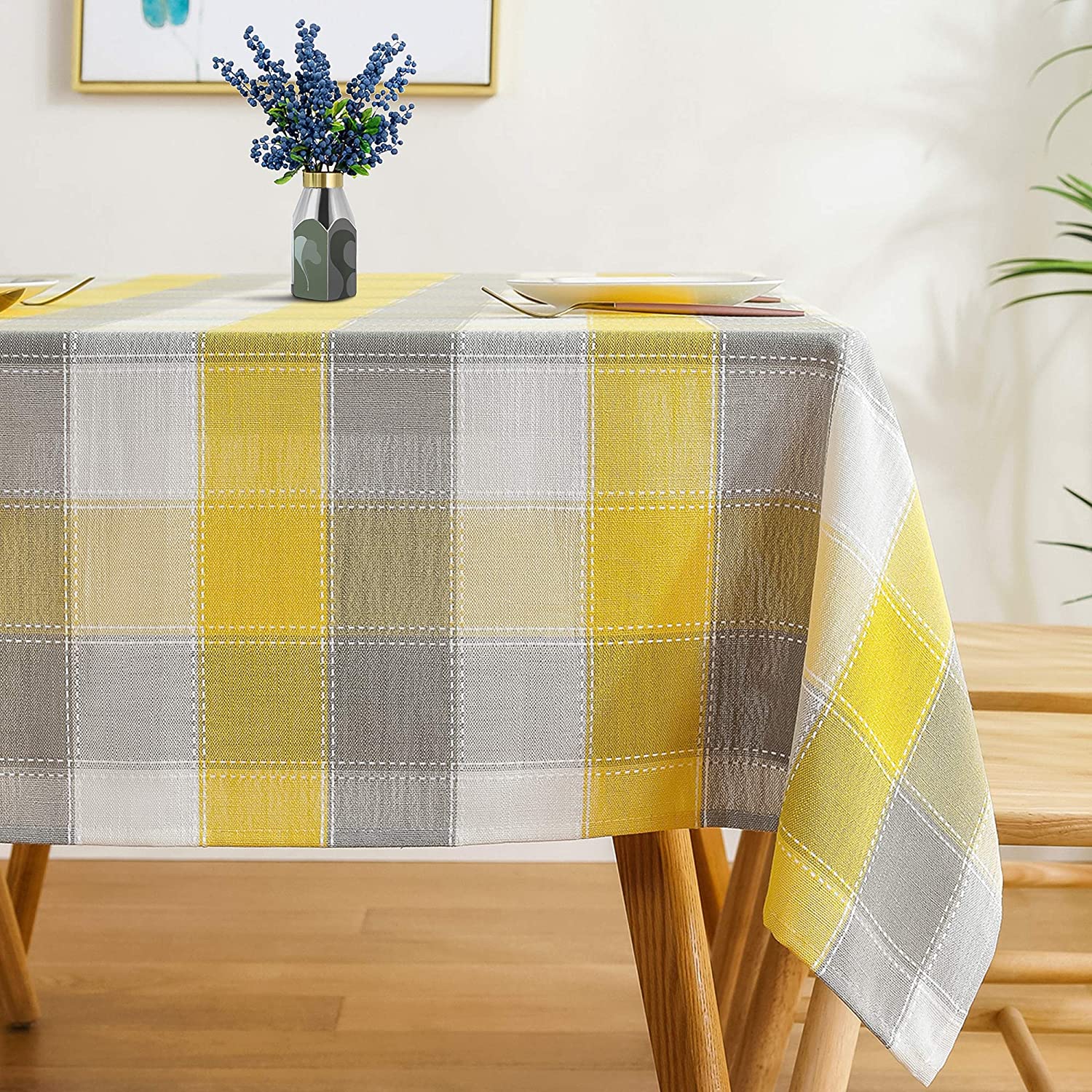 AmHoo Gingham Checkered Tablecloth Lattice Table Cloth Rectangle Table Covers for Kitchen Dining Room 54 x 54 Inch Yellow